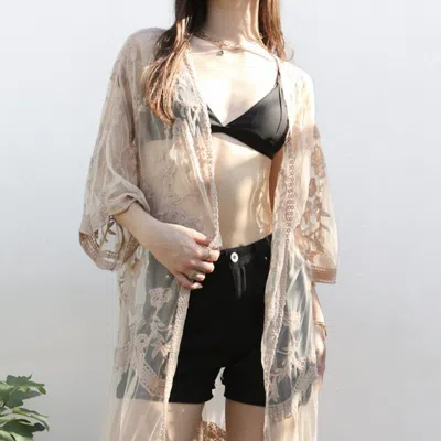 Anna-kaci Embroidered Floral Butterfly Kimono Cover Up Cardigan In Black