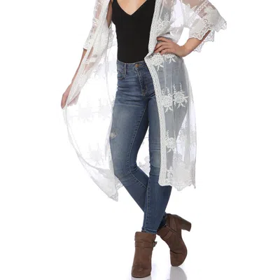 Anna-kaci Embroidered Floral Butterfly Kimono Cover Up Cardigan In White