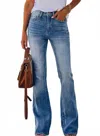 Anna-kaci High Waist Flare Jeans With Light Distressing And Classic Fit In Blue In Blue