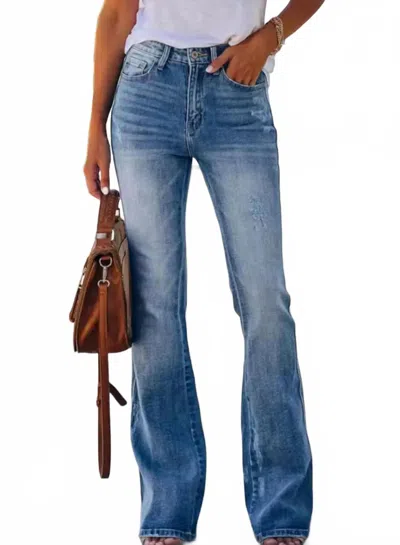Anna-kaci High Waist Flare Jeans With Light Distressing And Classic Fit In Blue