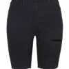 Anna-kaci High Waisted Ripped Denim Shorts In Black