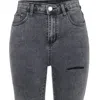 Anna-kaci High Waisted Ripped Denim Shorts In Gray