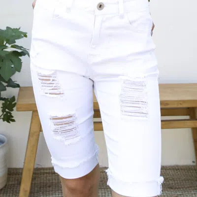Anna-kaci High Waisted Ripped Denim Shorts In White
