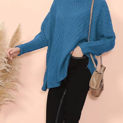 Anna-kaci Mixed Knit Zipper Slit Sweater In Blue