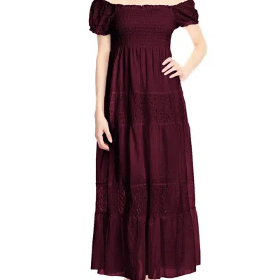 Anna-kaci Off Shoulder Lace Maxi Dress In Burgundy