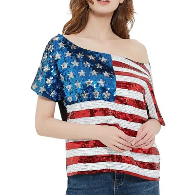 Anna-kaci Patriotic American Sequin Camisole Top In Red