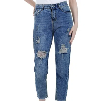 Anna-kaci Ripped Boyfriend Jeans Cute Distressed Skinny In Blue