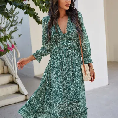 Anna-kaci Ruffle Dot Print Dress In Green