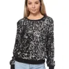 Anna-kaci Sequin Sweatshirt Round Neck Top Long Sleeve Ribbed Cuffs Outerwear In Black