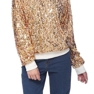 Anna-kaci Sequin Sweatshirt Round Neck Top Long Sleeve Ribbed Cuffs Outerwear In Gold