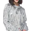 Anna-kaci Sequin Sweatshirt Round Neck Top Long Sleeve Ribbed Cuffs Outerwear In Gray