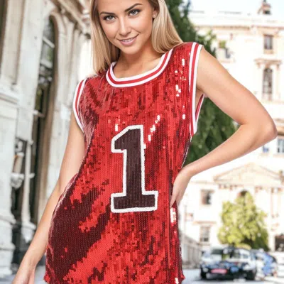 Anna-kaci Sparkle Glitter Number 1 T-shirt Sequin Tank Top Blouse In Red