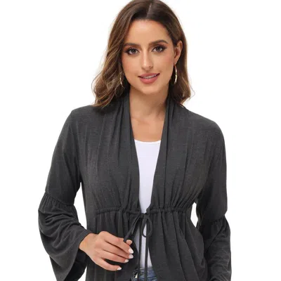 Anna-kaci Women's Casual Lightweight Open Front Cardigans Soft Draped Ruffles Flare Sleeve Cardigan In Gray