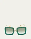 Anna-karin Karlsson Beaming Sky Swarovski Square Acetate Sunglasses In Emerald Crystal