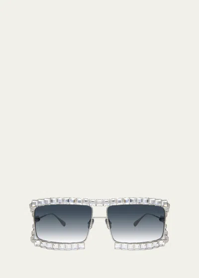 Anna-karin Karlsson Crystal Boo Titanium Aviator Sunglasses In White Gold