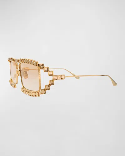 Anna-karin Karlsson Crystal Boo Titanium Square-shaped Aviator Sunglasses In Gold