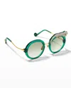 Anna-karin Karlsson Rose Et La Roue Round Crystal-embellished Leopard Sunglasses In Emerald