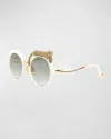 Anna-karin Karlsson Rose Et La Roue Round Crystal-embellished Leopard Sunglasses In Pearl