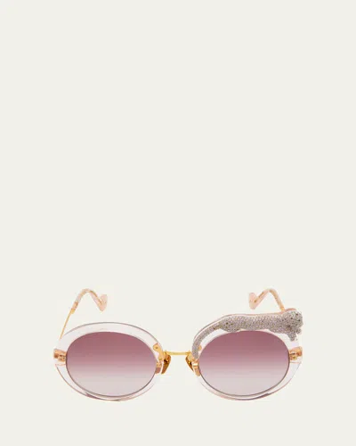 Anna-karin Karlsson Rose Et La Roue Round Mixed-media Sunglasses In Tobacco