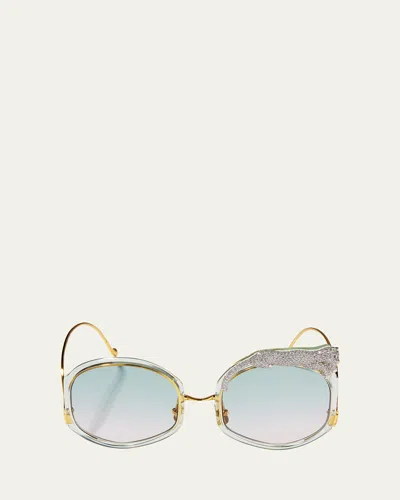 Anna-karin Karlsson Rose Et Le Reve Leopard Round Acetate Sunglasses In Jade