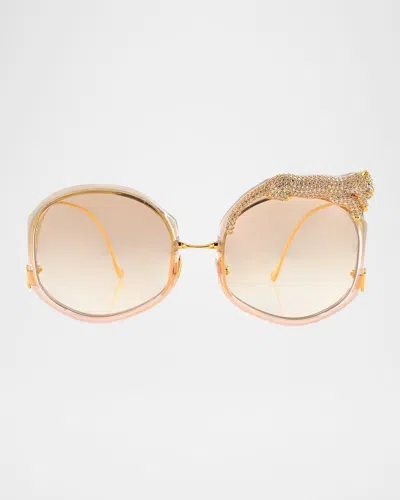 Anna-karin Karlsson Rose Et Le Reve Sun Round Crystal-embellished Leopard Sunglasses In Tobacco