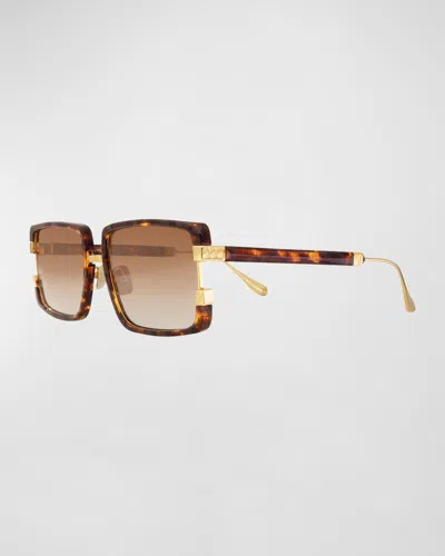 Anna-karin Karlsson Too Handsome Mixed-media Rectangle Sunglasses In Amber Tortoise
