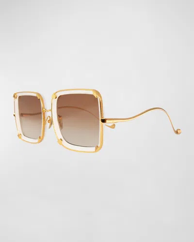 Anna-karin Karlsson White Moon Mixed-media Square Sunglasses In Pearl