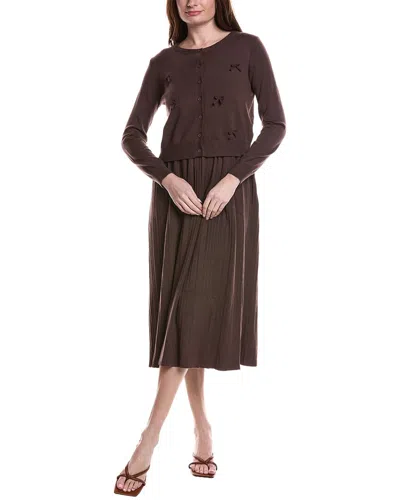 Anna Kay 2pc Knit Susanna Cardigan & Dress Set In Brown