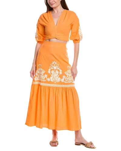 Anna Kay 2pc Mai Tai Lace Top & Maxi Skirt Set In Orange