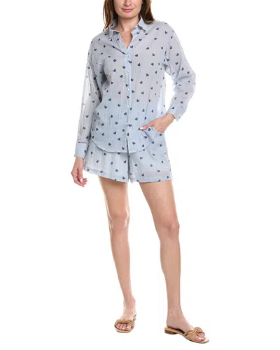 Anna Kay 2pc Rosie Hearts Button Front Shirt & Short Set In Blue