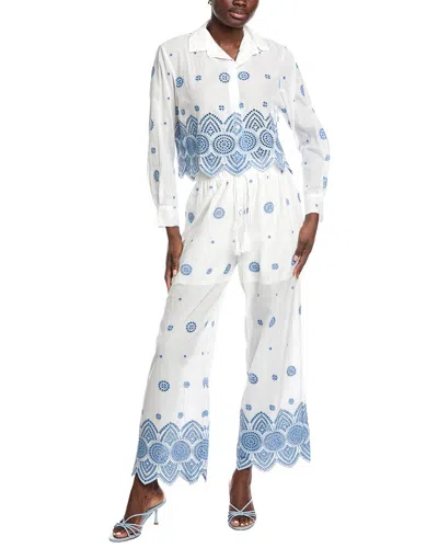 Anna Kay Bellagio Fleur 2pc Button Front Top And Pant Set In White