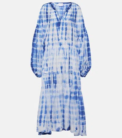 Anna Kosturova Amelia Tie-dye Tiered Silk Midi Dress In Blau