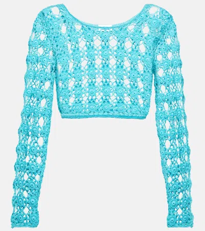 Anna Kosturova Bella Cotton Crochet Crop Top In Turquoise