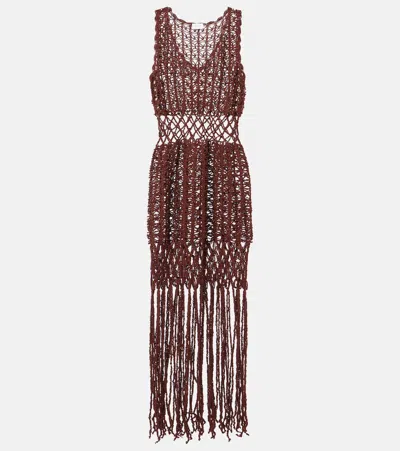 Anna Kosturova Fringed Cotton Minidress In Chocolate Brown