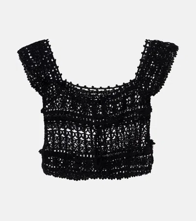 Anna Kosturova Cotton Crochet Crop Top In Black