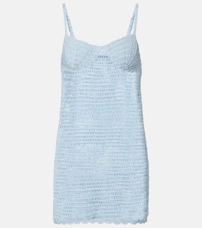 Anna Kosturova Cotton Crochet Minidress In Blue