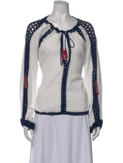 Pre-owned Anna Kosturova Crew Neck Long Sleeve Blouse In Multi