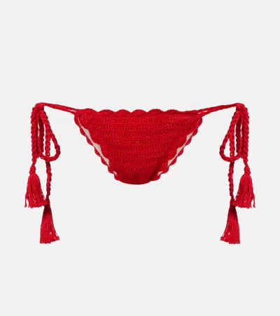 Anna Kosturova Crochet Cotton Bikini Bottoms In Red