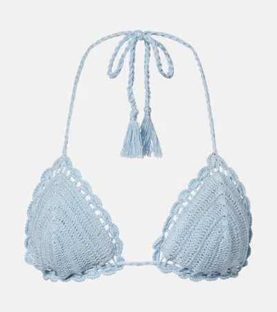 Anna Kosturova Crochet Cotton Bikini Top In Blue