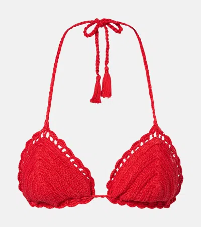 Anna Kosturova Crochet Cotton Bikini Top In Red