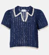 Anna Kosturova Crochet Cotton Polo Shirt In Blue