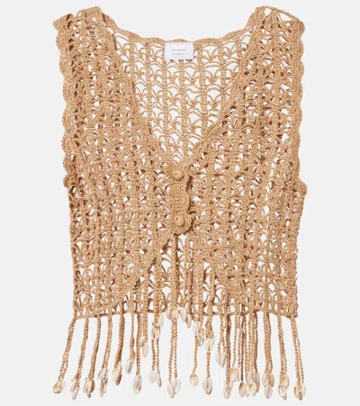 Anna Kosturova Crochet Fringed Cotton Crop Top In Brown