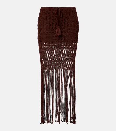 Anna Kosturova Crochet Fringed Cotton Miniskirt In Brown