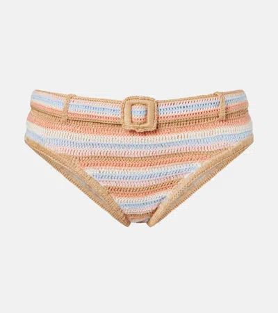 Anna Kosturova Crochet Striped Cotton Bikini Bottoms In Multi