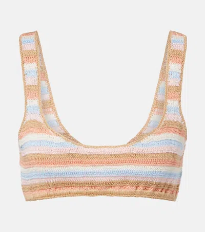 Anna Kosturova Crochet Striped Cotton Bikini Top In Brown