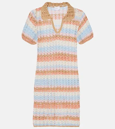 Anna Kosturova Crochet Striped Cotton Polo Dress In Multi