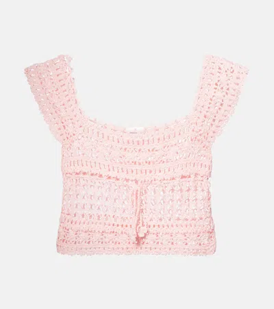 Anna Kosturova Deauville Crochet Cotton Crop Top In Pink