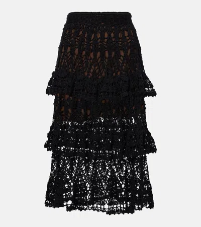 Anna Kosturova Elsie Crochet Cotton Midi Skirt In Black
