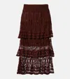Anna Kosturova Elsie Tiered Cotton Crochet Midi Skirt In Brown