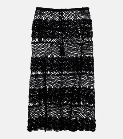 Anna Kosturova Filigree Crochet Cotton Midi Skirt In Black